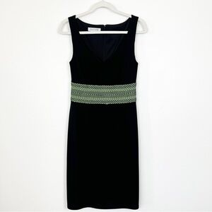 Kay Unger Sleeveless V-neck Smock Waist Dress Black & Green Size 10